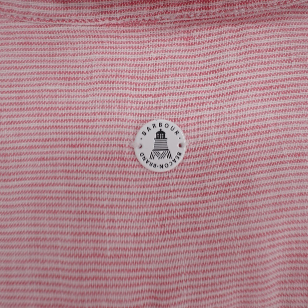 Barbour Linen Button Up Shirt Womens 6 Pink Collared Roll Tab Striped Casual - Picture 5 of 16